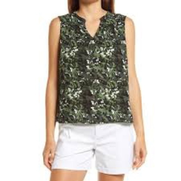 Caslon Split Neck Sleeveless Tropical Print Cotton Top - NWOT - Size XS - Picture 1 of 6